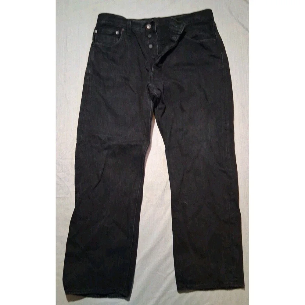 Levi's 501 Jeans Mens 36x30 Black Button Fly Straight Leg Denim Black Patch - Picture 2 of 6